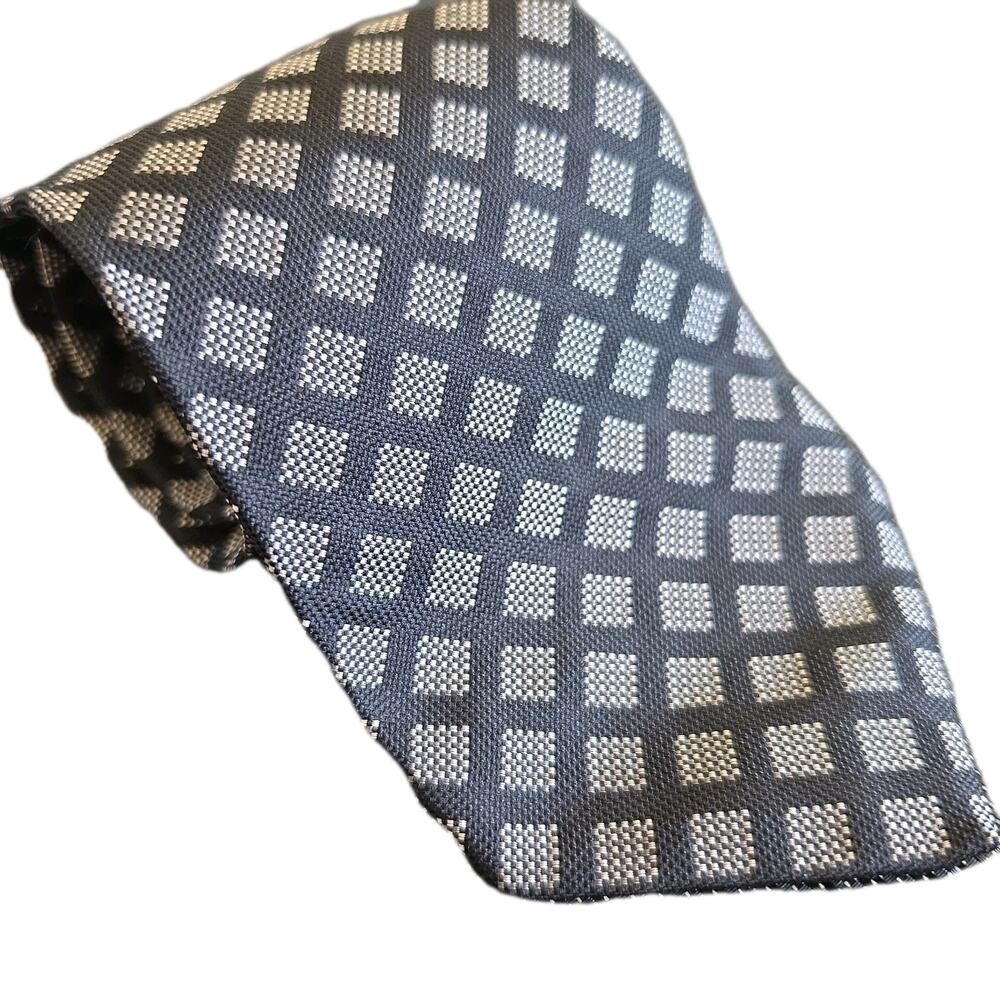 Ralph Lauren Men's 100% Silk Neck Tie Hand Made Black White Geometric